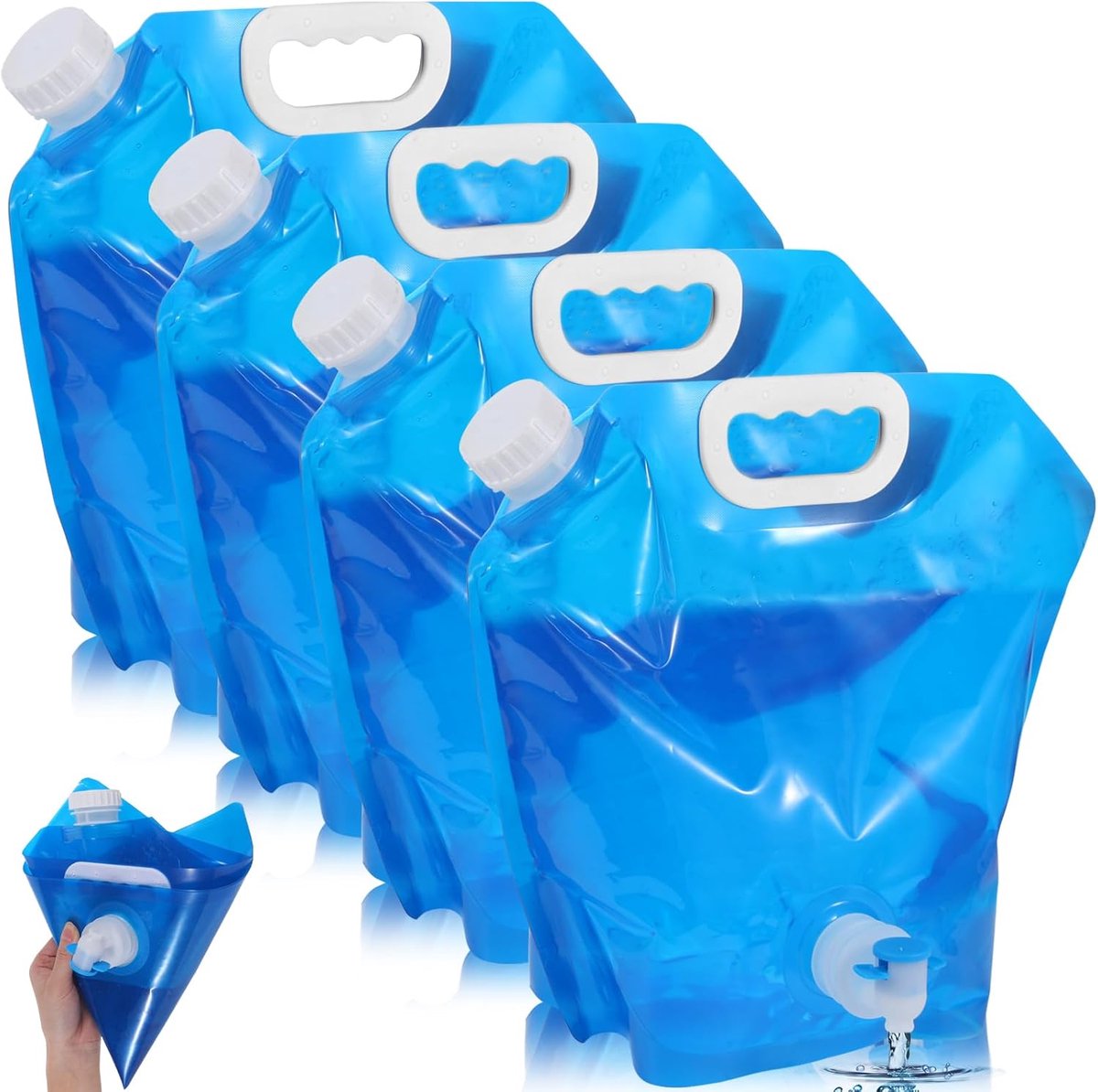 Ibenzoa® Draagbare Opvouwbare Waterkan met Kraan - Set van Vier, 10 Liter Capaciteit, BPA-Vrij Materiaal, Ideaal voor Outdoor Activiteiten en Reizen