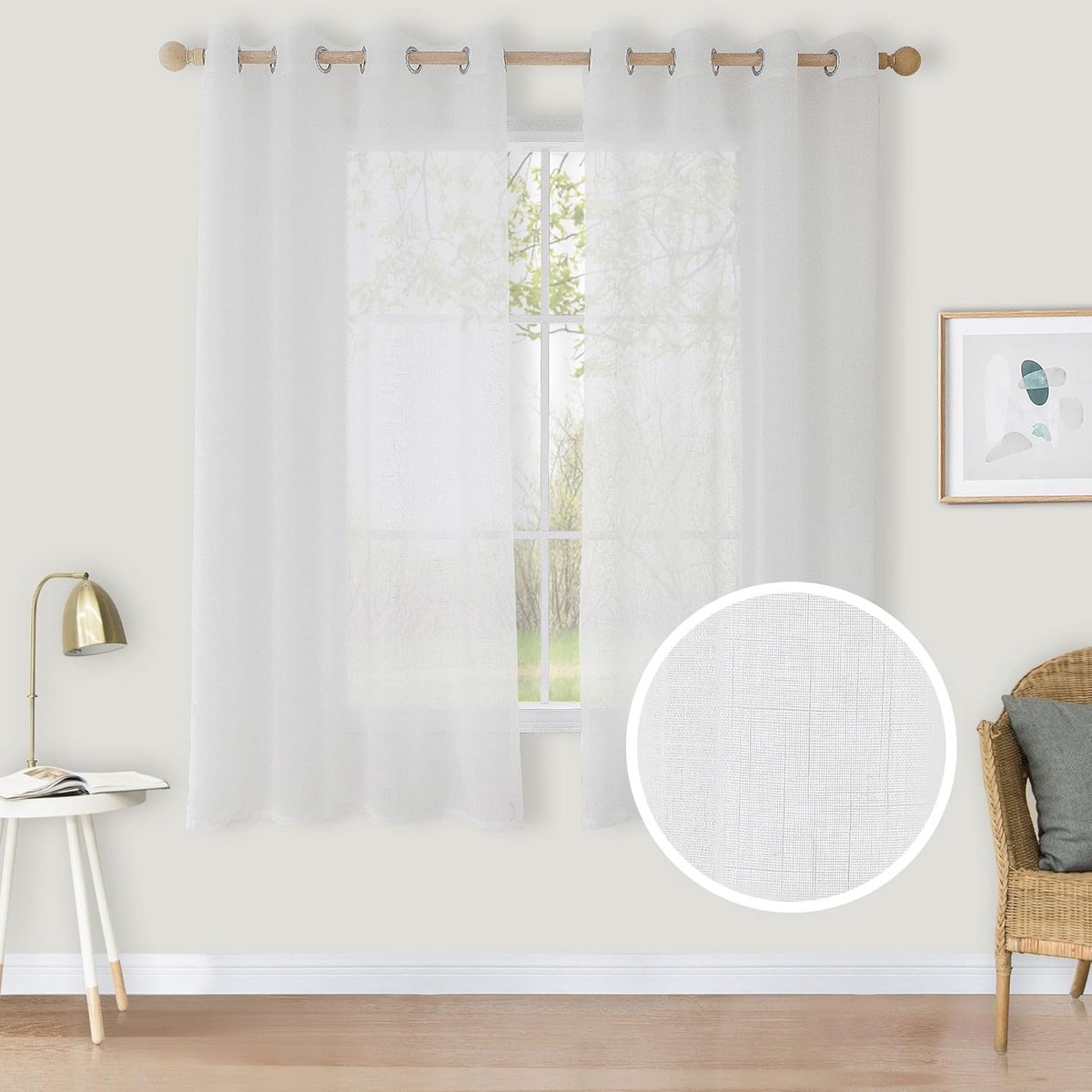 Ibenzoa Zachte Semi-Transparante Voile Gordijnen Set - Off-White, 175x140cm - Voor Woonkamer en Slaapkamer wit
