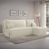Bol.com Hoekbank met opbergruimte Jelle - Creme - Ribstof Velvet - Zetel - Slaapbank - Universeel - Links of Rechts - Hoekzetel ... aanbieding