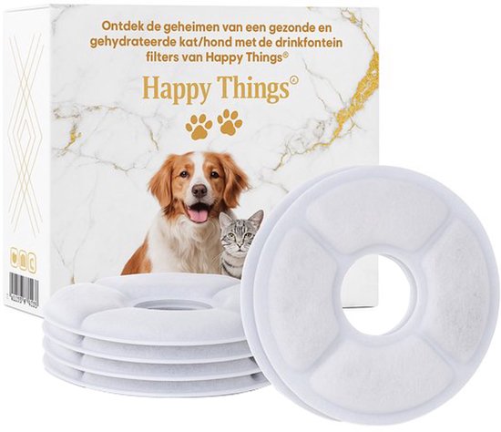Happy Things Drinkfontein Filters - Ronde Filters - 6 stuks Navulling - met Vitamine C - Carbon
