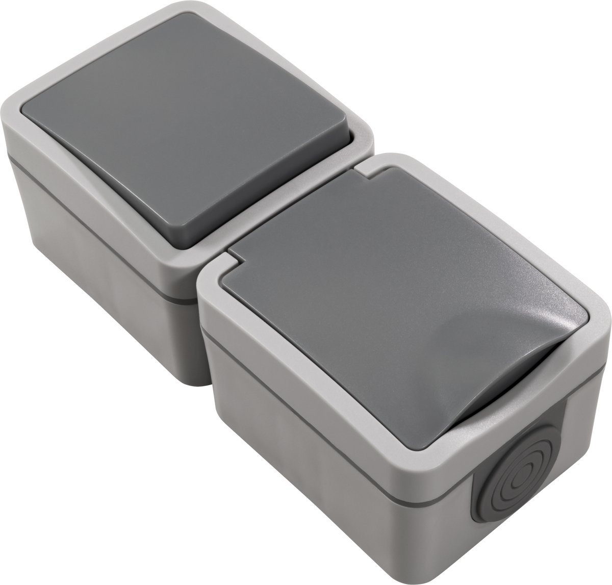 McPower Fix Dubbel combinatie opbouw stekkerdoos - Verticaal Wandcontactdoos IP54 - 1 schakelaar + 1 stopcontact - Grijs