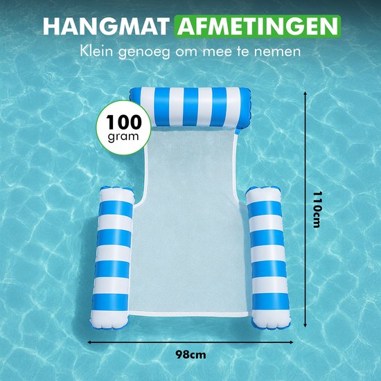 Hamac d'eau Travelhawk - 2 pièces - Hamac d'eau Adultes - Hamac Water - Piscine - Vert et Blauw