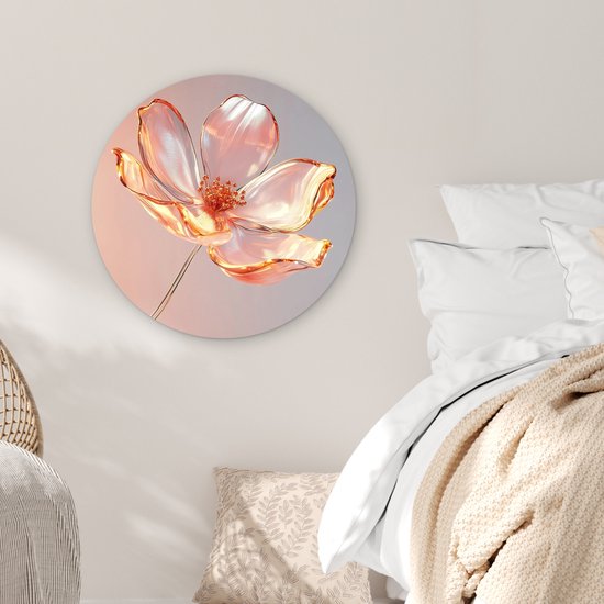 WallCircle® Cercle Mural 60x60 cm - Cercle Mural en Verres - Bloem - Rose - Décoration murale salon - Décoration murale chambre - Accessoires de décoration de chambre - Tableaux ronds