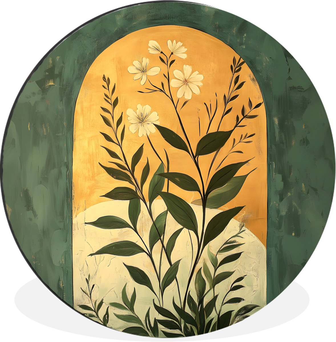 WallCircle Wandcirkel - Muurcirkel - Plant - Bloemen - Wit - Aluminium - Dibond - 140x140 cm - Binnen en Buiten Planten - Bloem