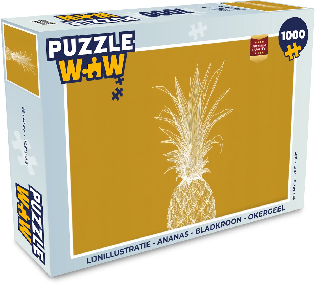 Puzzel Lijnillustratie - Ananas - Bladkroon - Okergeel - Legpuzzel - Puzzel 1000 stukjes volwassenen