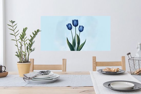 Muurstickers - Sticker Folie - Tulpen - Blauw - Bladeren - 80x40 cm - Plakfolie - Muurstickers Kinderkamer - Zelfklevend Behang - Zelfklevend behangpapier - Stickerfolie