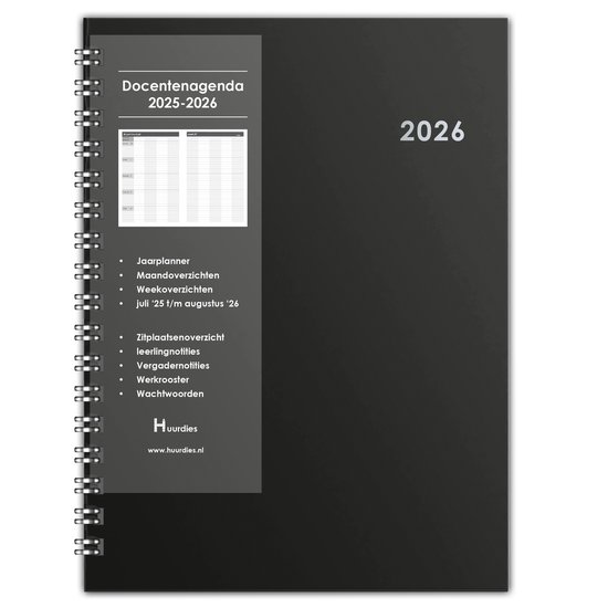 Huurdies - Docentenagenda - 2026 - A5 - Hardcover - Zilverfolie & krasvast gelamineerd