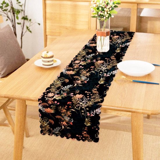 Rennes de Noël & maison de montagne -45x220 cm- Chemin de table textile velours - De Groen Home