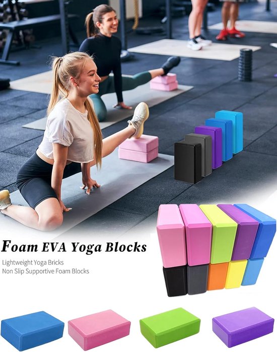 Yogablokken - Set van 2 blokken - Blokken van EVA-schuim met hoge dichtheid ter en verdieping van poses, verbetering van kracht, evenwicht en flexibiliteit - Lichtgewicht,voor thuis of in de sportschool - Lichtblauw — afbeelding 5