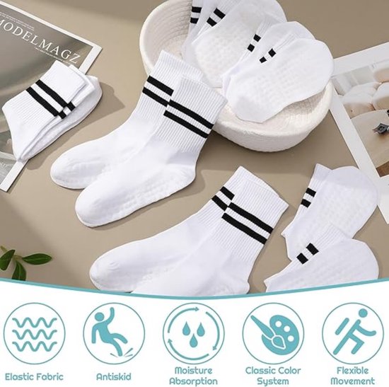 6 paar antislip yoga sokken voor dames - antislip pilates sokken - antislip mid-tube sokken voor dames - ademende katoenen sokken - geschikt voor ballet, dans, oefeningen, fitness, hardlopen van Merkloos — afbeelding 5