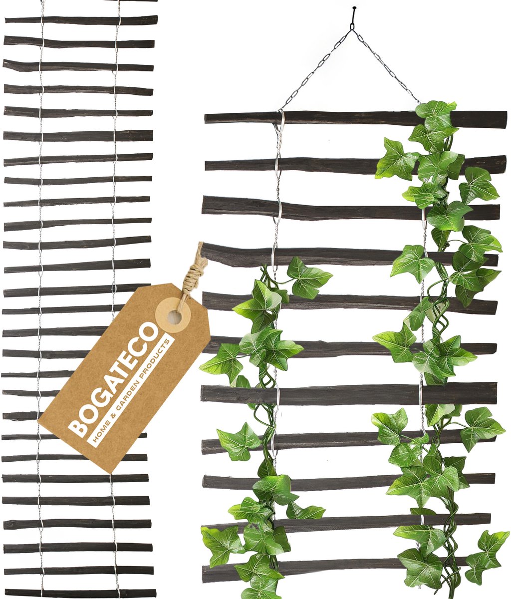 BOGATECO traliewerk van hazelnoot voor klimplanten | 50x200cm | Houten hekwerk perfect voor de tuin | Zwart