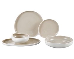 Bricard Barles - Porseleinen Dinner Set - Serviesset - 25-delig - 6-Persoons - Wit/Taupe - Japandi