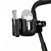 Allernieuwste Universele Bekerhouder PLUS Telefoonhouder Voor Kinderwagen, Buggy en Fiets - Kinderwagen Accessoires - Combi 2-in-1 - ZWART