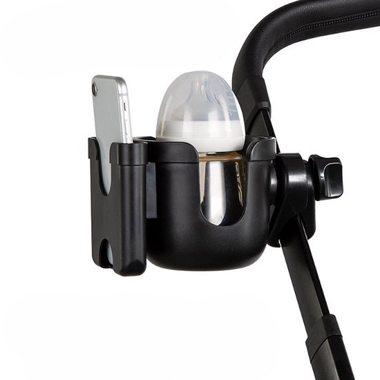 Foto: Allernieuwste universele bekerhouder plus telefoonhouder voor kinderwagen buggy en fiets kinderwagen accessoires combi 2 in 1 zwart