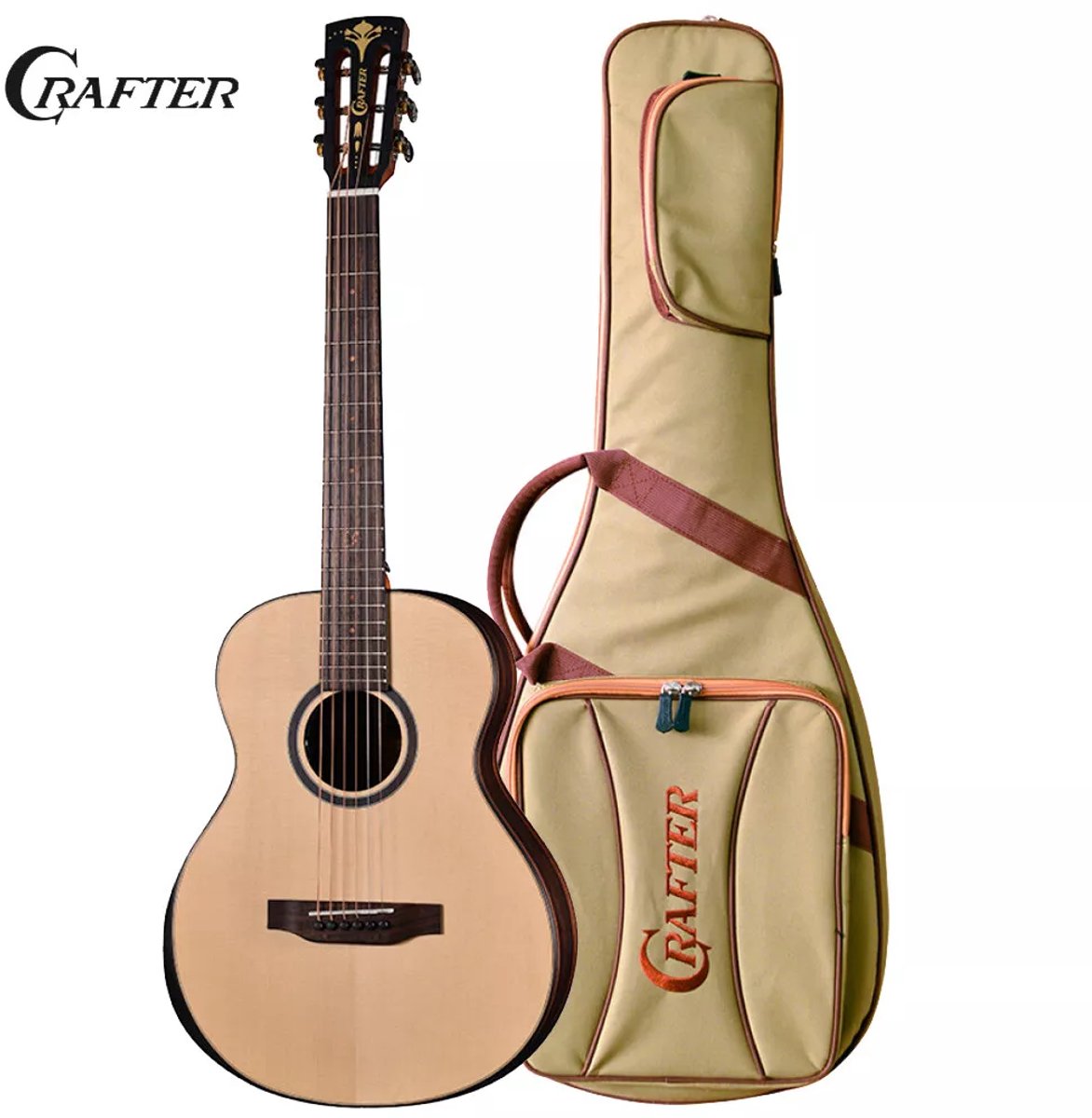 Crafter Mino Series - Elektrisch-Akoestische Westerngitaar - Macassar Top - Compacte Body - Inclusief Gigbag