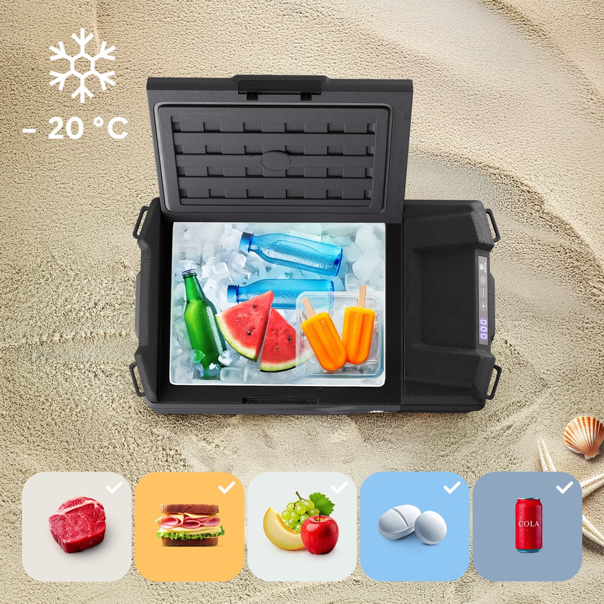 PEME Quest Elektrische Koelbox, 15.3 liter, 12V, 220/230 Volt AC/DC, Aansluiting voor Auto en Camping, thermo-elektrisch Frigobox - Zwart Dark Sky – foto 5