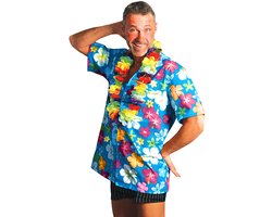 Zebra & Friends Hawaii Blouse Mannen - 100% Katoen - Maat M - Tropical Hawaii Shirt Heren - Carnavalskleding - Verkleedkleding - Tropisch Kostuum - Bloemen - Meerkleurig - Blauw