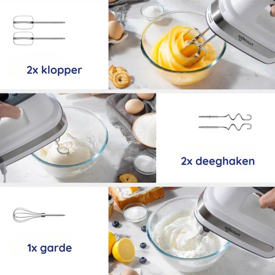 Safecourt Kitchen Handmixer – 5 snelheden + turbofunctie – kloppers, deeghaken & garde – Incl. opbergbox – Krachtig & stil – Lichtgewicht van Safecourt Kitchen — afbeelding 3