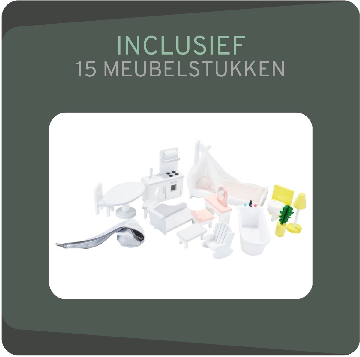 Bandits & Angels Houten Poppenhuis Prinses Roze vanaf 3 jaar 126 cm Hoog - Inclusief 15 Meubeltjes - Poppen Huis - Poppen Meubels — afbeelding 3