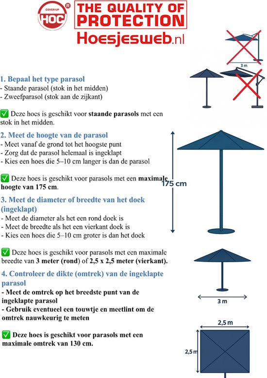 (sta/stok) Parasolhoes staande parasol 175 CM/ Beschermhoes Parasol / Afdekhoes Parasol Zwart Ø28x175xØ50 cm 175 CM/ Beschermhoes Parasol / Afdekhoes Parasol Zwart Ø28x175xØ50 cm