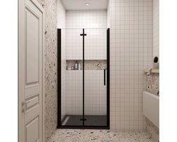 Douchedeur vouwdeur 110x185cm,niche douchedeur,6mm Helder Veiligheidsglas Easyclean,Mat Zwart Profiel