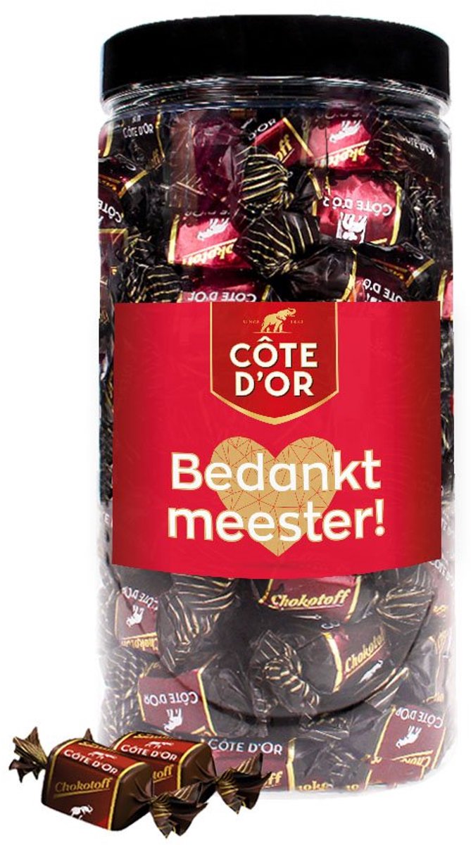 Cote d'Or Chokotoff chocolade "Bedankt meester!" - cadeau voor meester - einde schooljaar - bedankt de leerkracht - chocoladecadeau - pure chocolade met toffee - 800g