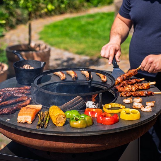 RJRoyal Living BBQ Plancha Grill Hermano XXL Cortenstaal Blackline - Met pook en houtopslag Ø80cm 8mm — afbeelding 4