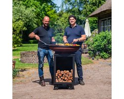 RJRoyal Living BBQ Plancha Grill Hermano XXL Cortenstaal Blackline - Met pook en houtopslag Ø80cm 8mm