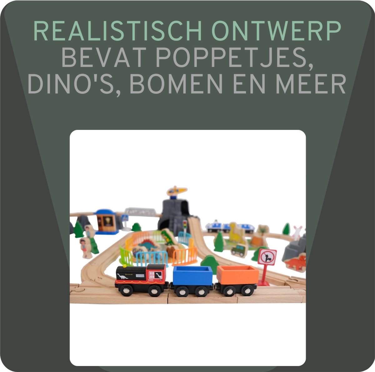 Bandits & Angels Houten Treinset Dinosaurus 90 delig vanaf 3 jaar voor Jongens en Meisjes - Trein Set van Hout voor Kinderen - Treinbaan met Accessoires - 90 delen — afbeelding 12