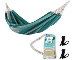 Rijoka Hangmat Large - 200x140cm - Groen Gestreept - 1 Persoons - Incl. 2 Haken, Touw én Opbergzak