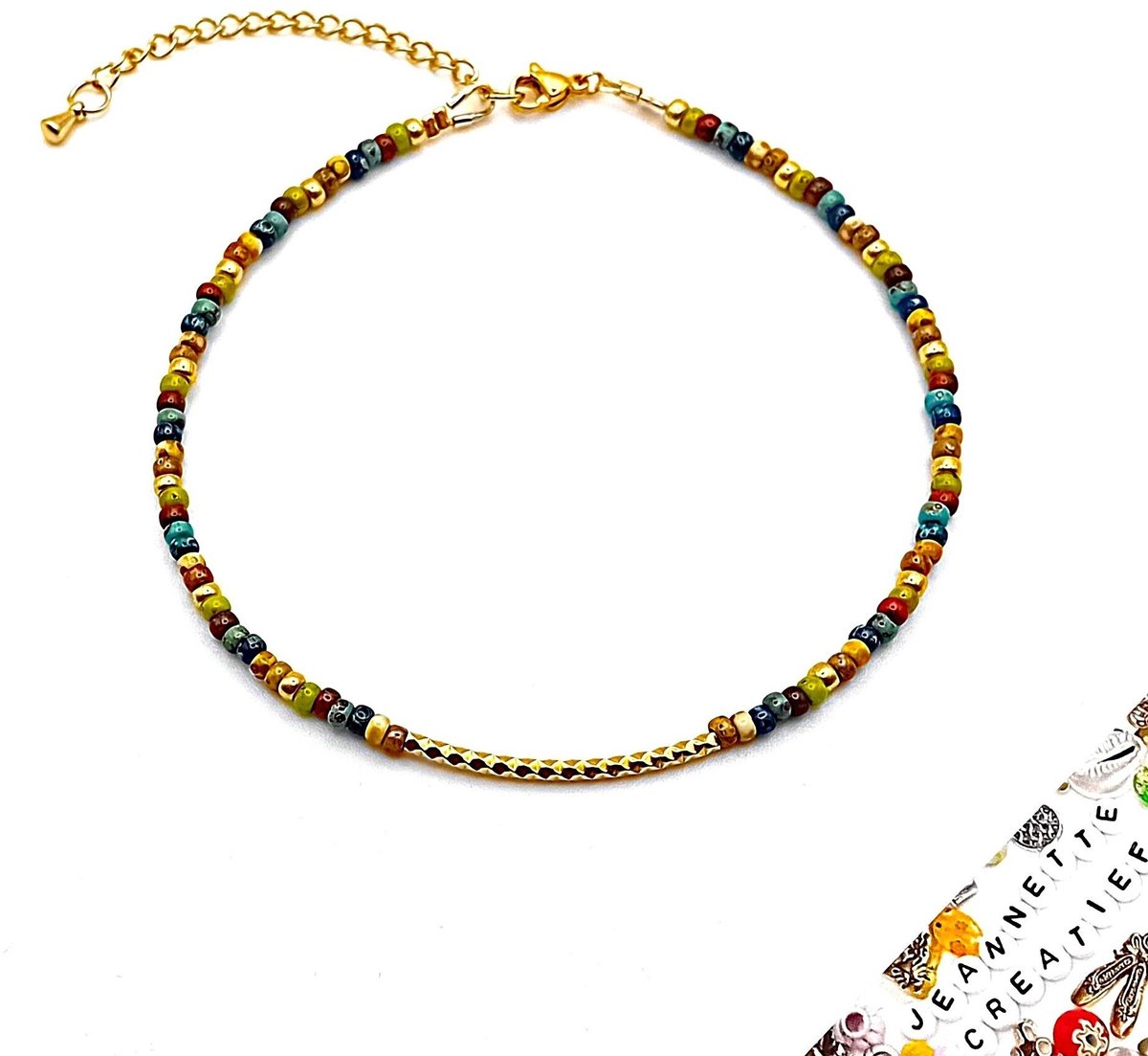 Jeannette-Creatief® - Beach - Enkelbandje Golden Bar Miyuki Picasso RVS Gold - Enkelbandje Dames - Enkelbandjes - Enkelbandje – Enkelsieraad