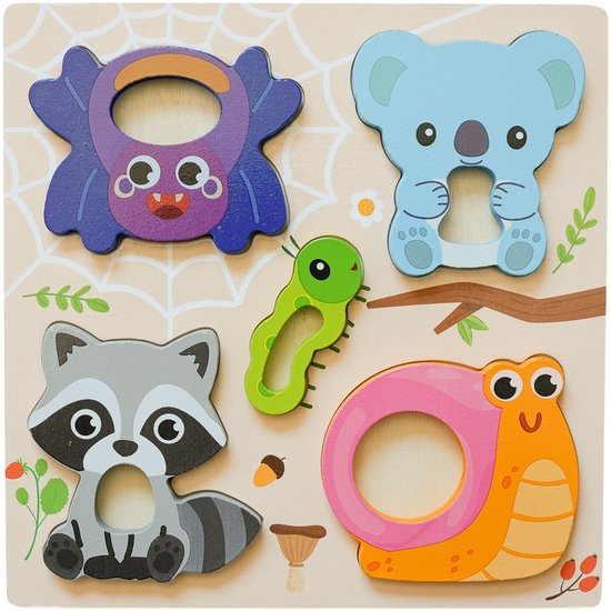 Houten Puzzelset 4 stuks voor Kinderen - Best4Juniors Educatieve 3D Inlegpuzzels 8x8 cm - Houten Speelgoed Cadeau - Dieren, het perfecte cadeau voor verjaardagen, babyshowers en kerst van Merkloos — afbeelding 5