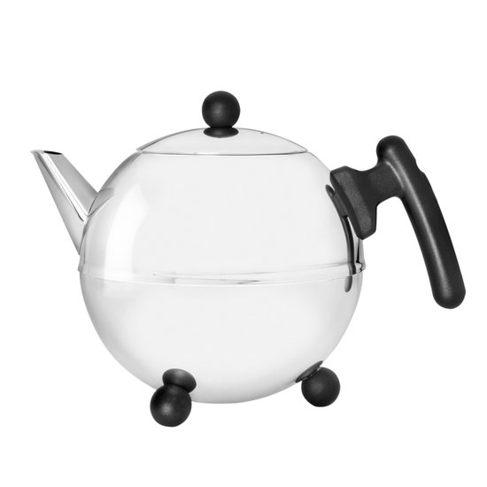 Bredemeijer - Duet® Bella Ronde – Dubbelwandige Theepot – 1,2 liter - RVS - Zwart beslag