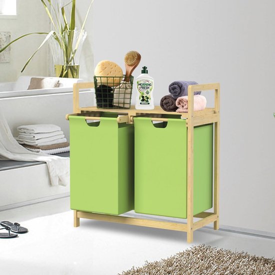 Joseph Joseph Tota Pop Wasmand met deksel 2 uitneem bare waszakken met handgrepen, 60L, Koraal/groen