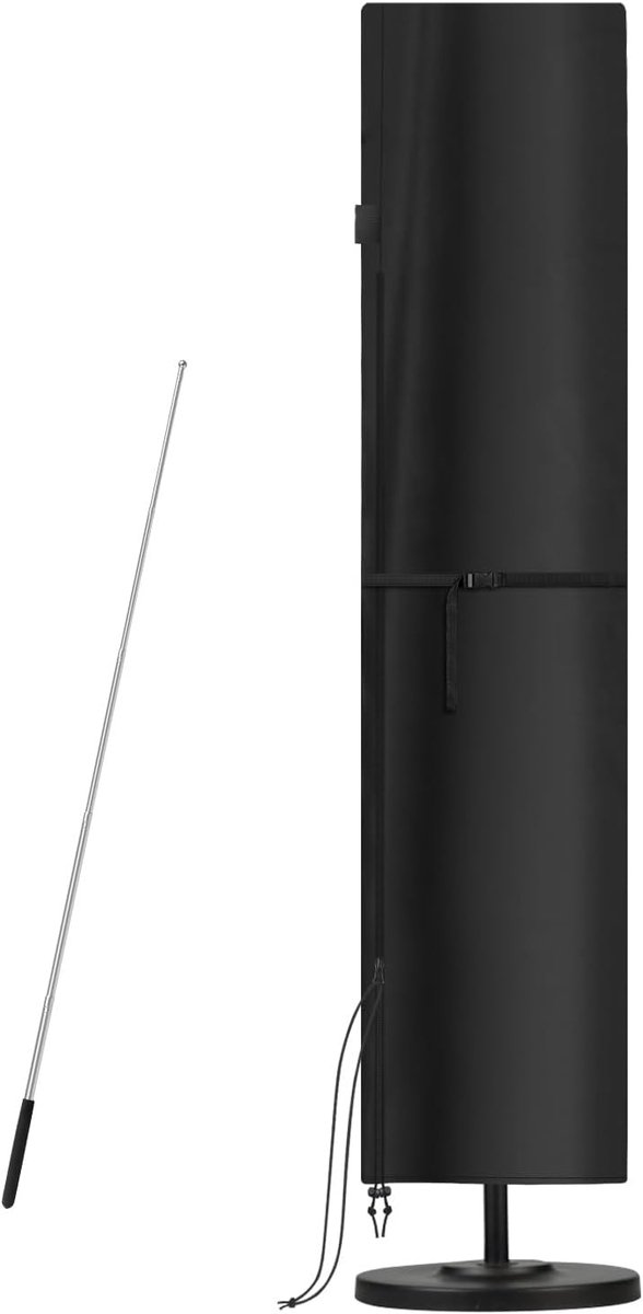 Famanu Beschermhoes voor parasol, met stang, afdekking, parasol voor Ø 500 cm parasol, beschermhoes voor zweefparasol, afdekking, grote afdekhoezen voor parasols/parasol, 260 x 65/65 cm zwart