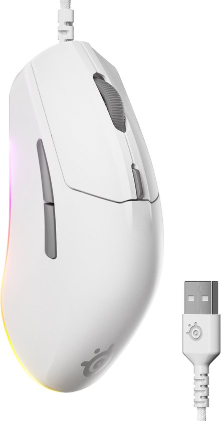 SteelSeries Rival 3 Gen 2 Gamingmuis - Wit - 3-Zone RGB - 8500DPI - 77gram