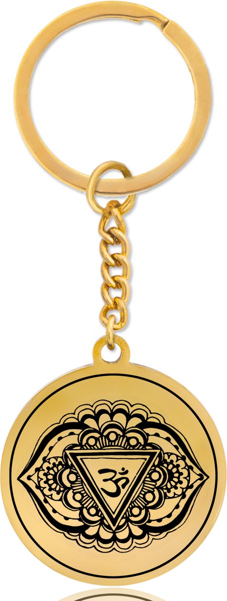 Derde Oog Chakra (Ajna) Sleutelhanger – Spiritueel Cadeau van Roestvrij Staal – Goudkleurig – Pax Amare