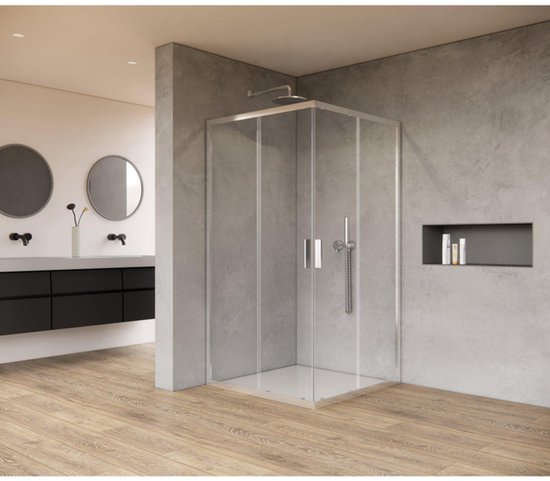 Cabine de douche FugaFlow Efficiente Vetro - 80x80x200cm - entrée d'angle - verre transparent - profilé - chrome