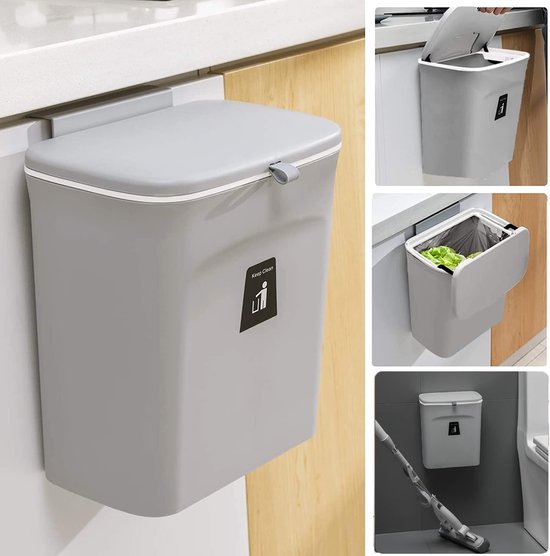 Ibenzoa® Compacte en Ruimtebesparende Hangende Vuilnisemmer voor Keuken en Badkamer, 9 Liter Capaciteit