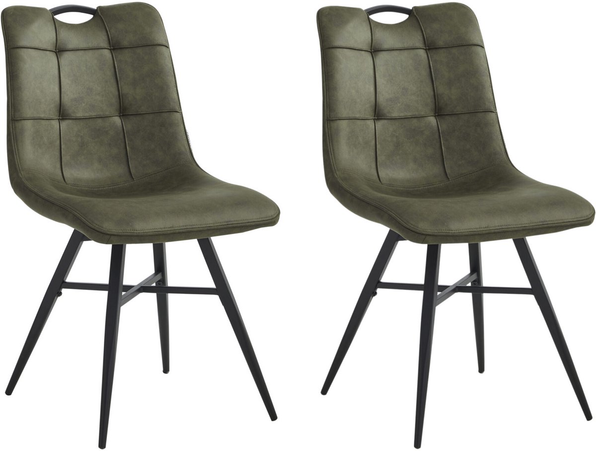 Colenis® - Bloq Eetkamerstoel - Set Van 2 - Groen - Microfiber Stof - Industrieel - Comfortabele Stoel voor Eetkamer of Keuken