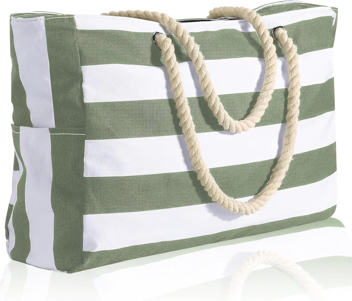 Grote opvouwbare strandtas XXL voor dames - schouderriem, ideaal voor familievakantie, picknick en camping, 51 x 16 x 36 cm (groen)