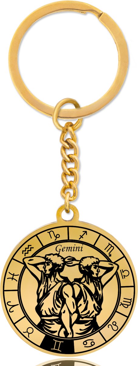 Sterrenbeeld Tweelingen (Gemini) Sleutelhanger – Spiritueel Cadeau van Roestvrij Staal – Goudkleurig – Pax Amare