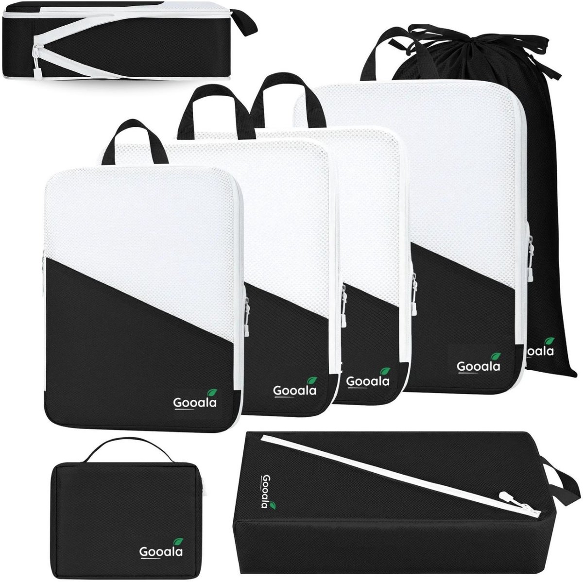 Bol.com Gooala Packing Cubes Compressie - 7 stuks Compression Packing Cubes - Benut 60% meer ruimte met Compressierits - Koffer ... aanbieding