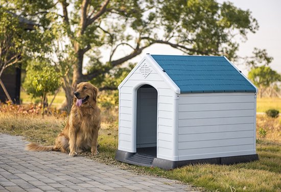 Topmast Hondenhok kunststof weersbestendig 101,0 x 97,0 x 99,0 cm - Wit + Blauw - XLarge