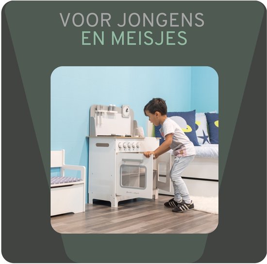 Houten kinderkeuken Chef Deluxe XL wit - 3 jaar - aanrechthoogte 59 cm - incl. 9 accessoires van Houten — afbeelding 3