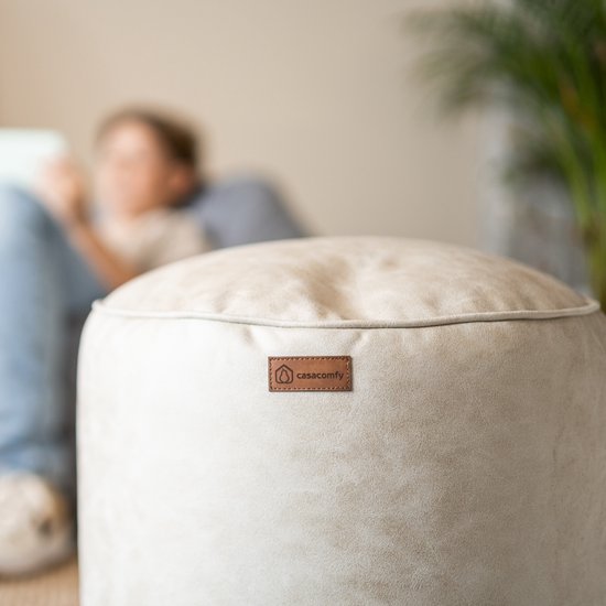 Casacomfy ModiPouf – Pouf rond – Blanc plat – Repose-pieds – Aspect cuir