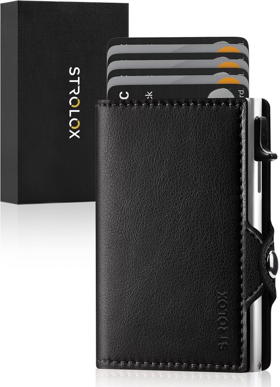 Strolox® Porte-cartes Portefeuille Zwart Pro - Porte-cartes de crédit 11 cartes + billets - Porte-cartes Porte-cartes extensible - Porte-cartes RFID et NFC - Cuir - Hommes et femmes Incl. Emballage cadeau - Unisexe