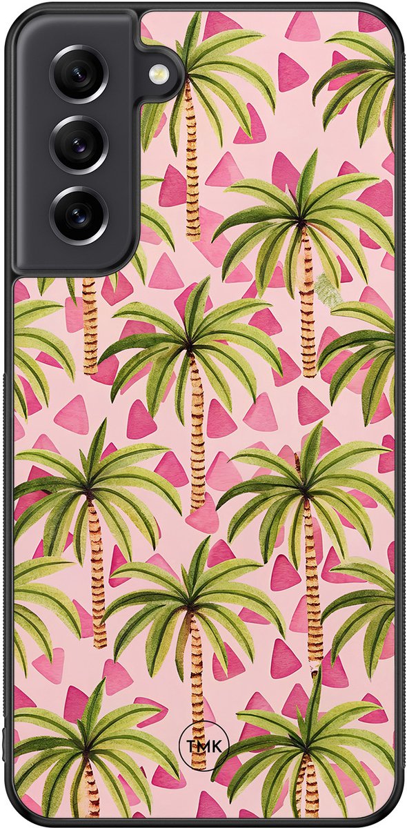Hoesje geschikt voor Samsung Galaxy S21 FE - Palmbomen - Roze - TPU case - Landschap - Hardcase zwart telefoonhoesje