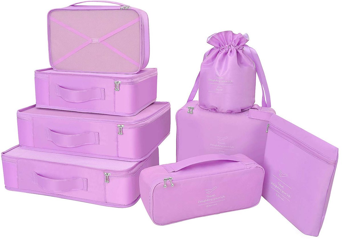 Ibenzoa® Kleding Organizers voor Reizen met 8-Delige Set en Waterdichte Schoenenzakken