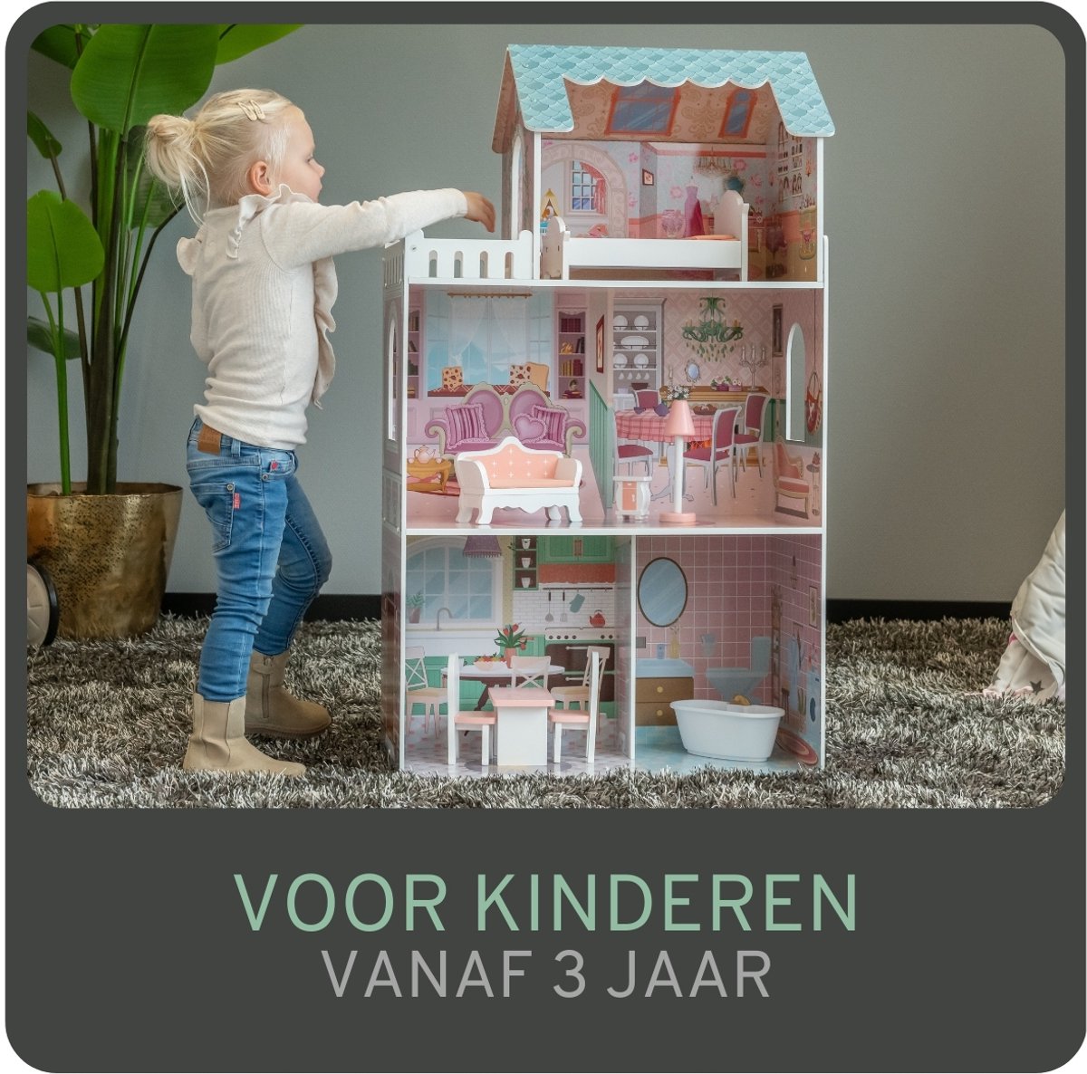 Bandits & Angels Houten Poppenhuis Roze/Blauw Angels City House vanaf 3 jaar 106 cm hoog - Inclusief 10 meubeltjes - Poppen Huis - Poppen Speelgoed — afbeelding 4